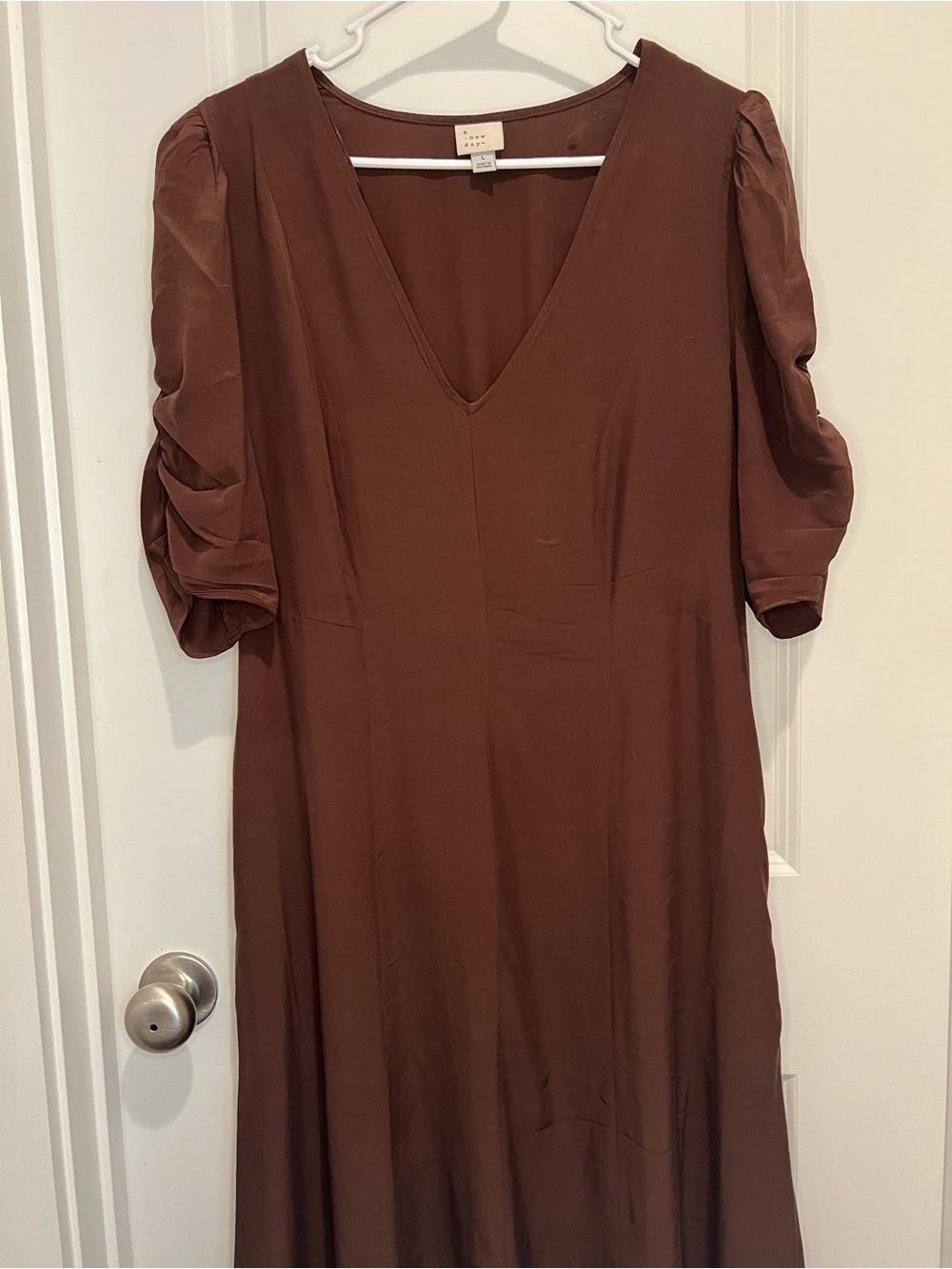 A New Day Midi Dress with Ruched Sleeves